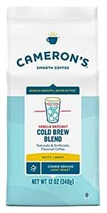 Cameron's Coffee Vanilla Hazelnut Cold Brew Blend Flavored Coarse-Ground Coffee, Light Roast, 100% Arabica, 12-Ounce Bag, (Pack of 1)