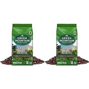Green Mountain Coffee Roasters Sumatra Reserve, Whole Bean Coffee, Dark Roast, Bagged 18 oz (Pack of 2)