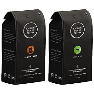 Bundle of 1 Kicking Horse Coffee, Grizzly Claw, Dark Roast, Ground, 10 oz Bag + 1 Kicking Horse Coffee, Kick Ass, Dark Roast, Ground, 10 Oz Bag