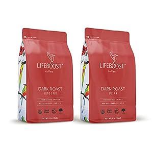 Lifeboost Coffee Whole Bean & Ground Coffee - 2 Pack Bundle - Low Acid Dark Roast x 2