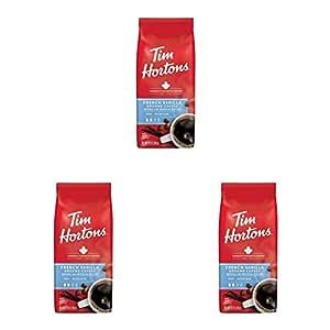 Tim Hortons French Vanilla, Flavored Roast Ground Coffee, Perfectly Balanced, Always Smooth, Made with 100% Arabica Beans, 12 Ounce Bag (Pack of 3)