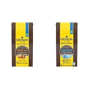 GEVALIA Special Reserve Mild Roast Fine Ground Coffee Kenya 10 Ounce & Special Reserve Guatemala Coarse Medium Roast Ground Coffee (10 oz Bag)