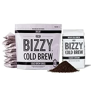 Bizzy Cold Brew Coffee | Decaf Bundle | Coarse Ground Coffee + Brew Bags | Micro Sifted | Specialty Grade | 100% Arabica | 1 LB and 12ct Brew Bags