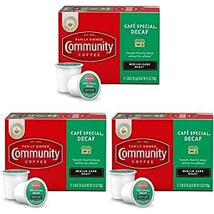 Community Coffee Cafe Special Decaf 12 Count Coffee Pods, Medium Dark Roast, Compatible with Keurig 2.0 K-Cup Brewers (Pack of 3)