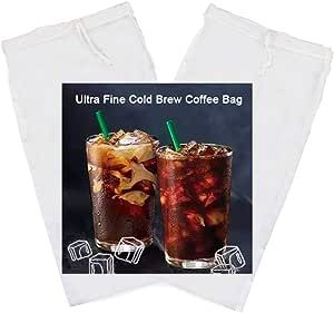 Tinnkee 2 Pack Cold Brew Coffee Bag,120 Micro Food Grade Nylon Ultra Fine Mesh, 8.6x5 inch Reusable Cold Brew Coffee Filter with Seamless Bottom, Coffee Maker
