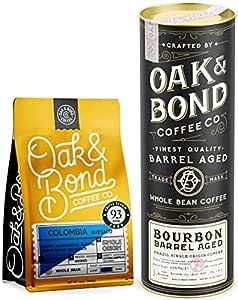Oak & Bond Coffee Co. Colombia Single Origin and Bourbon Barrel Aged Coffee Bundle, Whole Bean Arabica - 22oz. Total