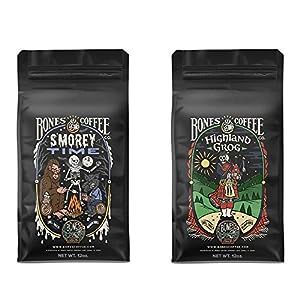 Bones Coffee Company S'morey Time and Highland Grog Whole Bean 12 oz Bag Bundle