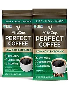 VitaCup Perfect Low Acid Coffee Beans, 11oz & Perfect Low Acid Ground Coffee, 11 oz Bundle | Dark Roast, USDA Organic & Fair Trade, Mycotoxin Free, Single Origin