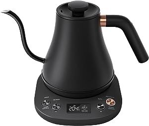 Mecity Electric Gooseneck Kettle With LCD Display Automatic Shut Off Coffee Kettle Temperature Control Hot Water Boiler Pour Over Tea Kettle 1200 Watt Quick Heating Electric Tea Pot, 0.8L, Matt Black