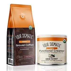 Think Ground Coffee + Think Coconut Creamer Bundle by Four Sigmatic | Coffee for Focus & Immune Support | Coconut Creamer with MCT Oil & Lion's Mane