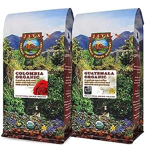 Java Planet Organic Coffee Beans Low Acid Variety Set - Colombia & Guatemala Single Origin Low Acid Arabica Whole Bean Coffee Certified Organic