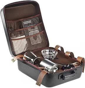 WEEILYAM 9-Piece Travel Coffee Gift Set with Goose Neck Kettle Digital Scale Double Walled Glass Mug Glass Server Manual Grinder Glass Dipper 100 pcs Paper Filter and Scope for Drip Coffee