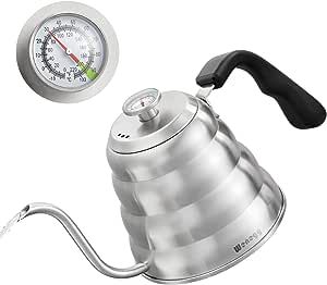 Pour Over Coffee Kettle with Thermometer for Exact Temperature 40 fl oz - Premium Stainless Steel Gooseneck Tea Kettle for Drip Coffee, French Press and Tea - Works on Stove and Any Heat Source