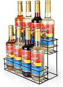 kimilus 8 Bottle Capacity Coffee Syrup Organizer 2 Tier Coffee Syrup Stand Shelf for Coffee Bar Kitchen Small Wine Rack for Bar Family Storage for Syrup Wine Dressing