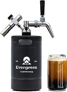 Evergreen Coffee | Nitro Cold Brew Coffee 64oz Growler Keg | Universal Nitrogen & CO2 Pressure Regulator | Suitable for Coffee, Beer, Kombucha, Cider, Stouts, and More (64 oz Insulated Growler Keg)