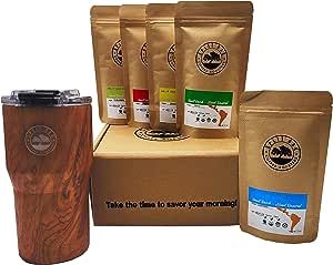 Las Americas Insulated Coffee Tumbler Gift Box with Gourmet Organic Medium Roast whole Bean Coffee with Best Beans From Mexico, Guatemala, Peru, Colombia and Brazil